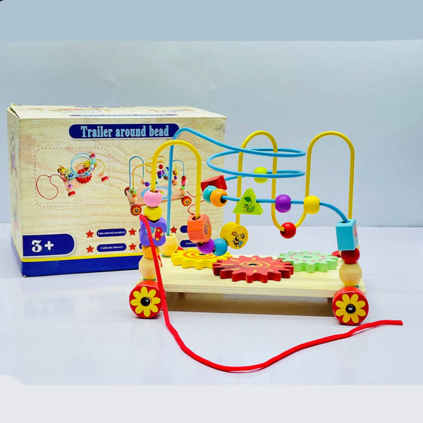 Montessori Wooden Bead Maze Toy with Gears & Pull String – Educational Activity Walker for Kids