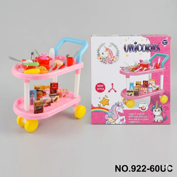 Unicorns Magical Mobile Kitchen Cart - 2-Tier Rolling Trolley with Cooking & Food Accessories