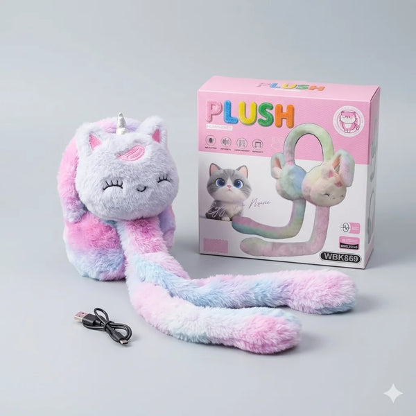 Plush Unicorn Wireless Bluetooth Headphones for Kids | Soft Cute Cat Ear Muffs with Built-in Speakers