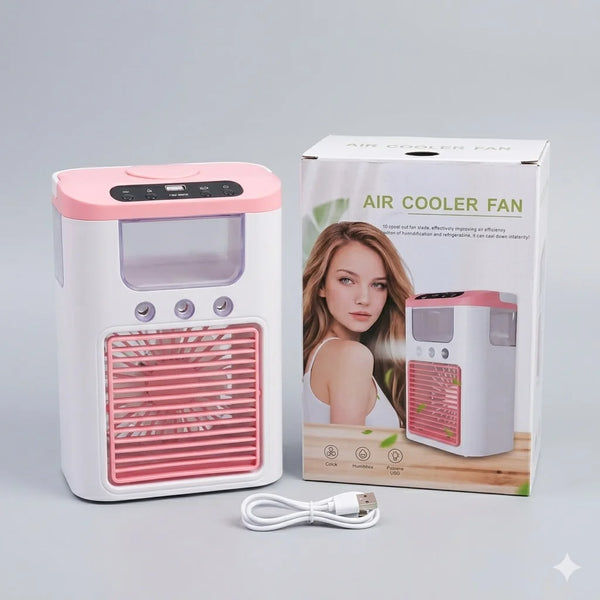 Portable Air Cooler Fan with Humidifier & LED Light – USB Rechargeable Mini Desk Cooling Unit