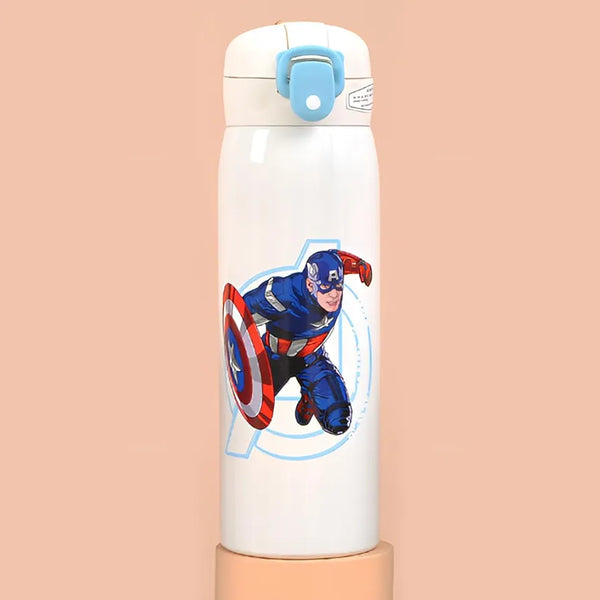 Kids Cartoon Stainless Steel Water Bottle with Straw – Captain America, Frozen & Snow White Design