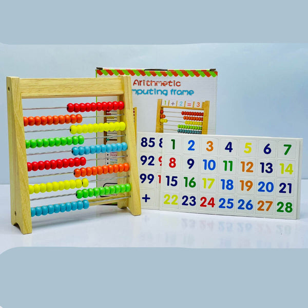 Wooden Abacus Math Learning Set – Counting Frame with Number Cards for Kids