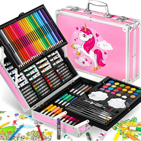 Unicorn Kids Art Set – 150+ Pieces Coloring & Drawing Kit with Carry Case
