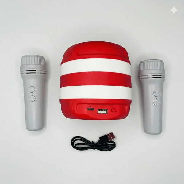 Portable Bluetooth Speaker with Wireless Microphones – FM Radio, USB, LED Light