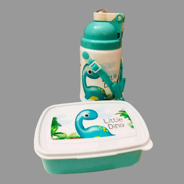 Little Dino Kids Lunch Box & Water Bottle Set – School Food Container with Spoon