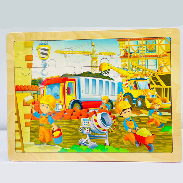 Wooden Jigsaw Puzzle Board for Kids – Construction & Ocean Themes Educational Toy