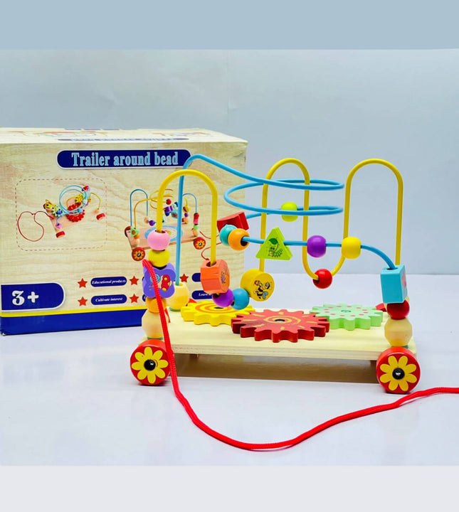 Montessori Wooden Bead Maze Toy with Gears & Pull String – Educational Activity Walker for Kids