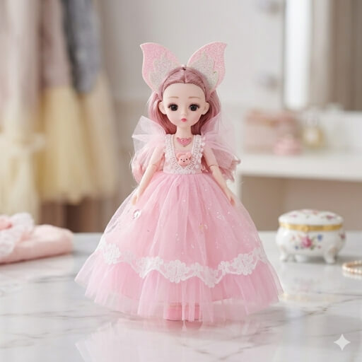Fairy Princess Doll in Gift Box – Pink Dress with Butterfly Wings
