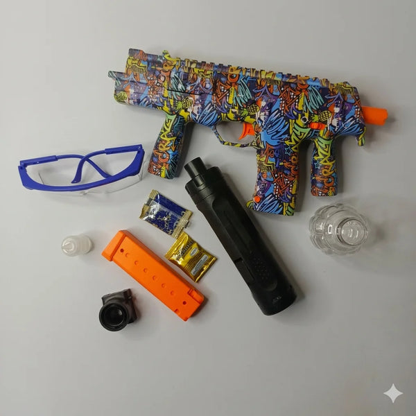 MP9 Electric Gel Ball Blaster – High-Speed Automatic Splatter Toy Gun with Graffiti Design & Full Accessory Kit