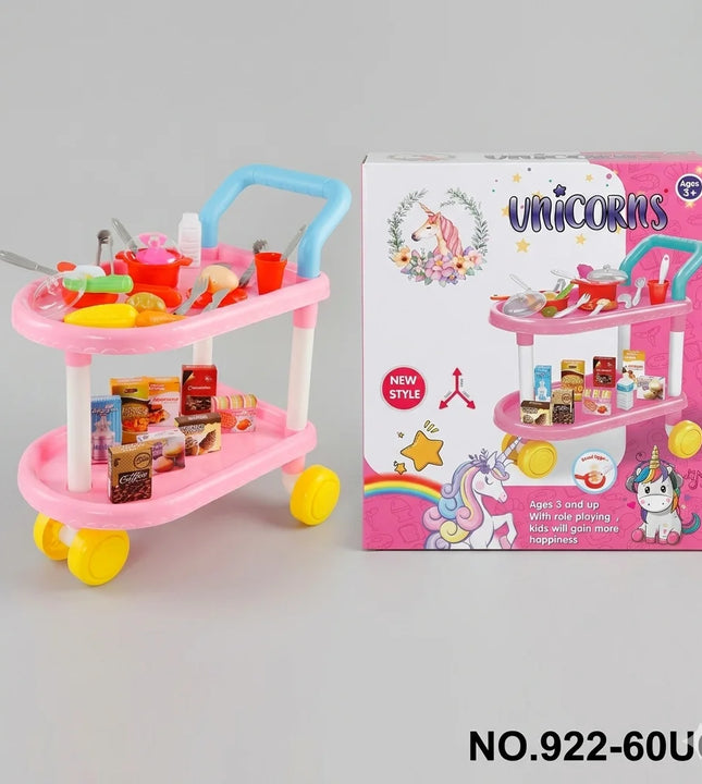 Unicorns Magical Mobile Kitchen Cart - 2-Tier Rolling Trolley with Cooking & Food Accessories