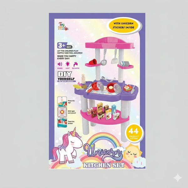 Unicorn Kitchen Play Set for Kids – DIY Pretend Cooking Set with Lights & Sounds