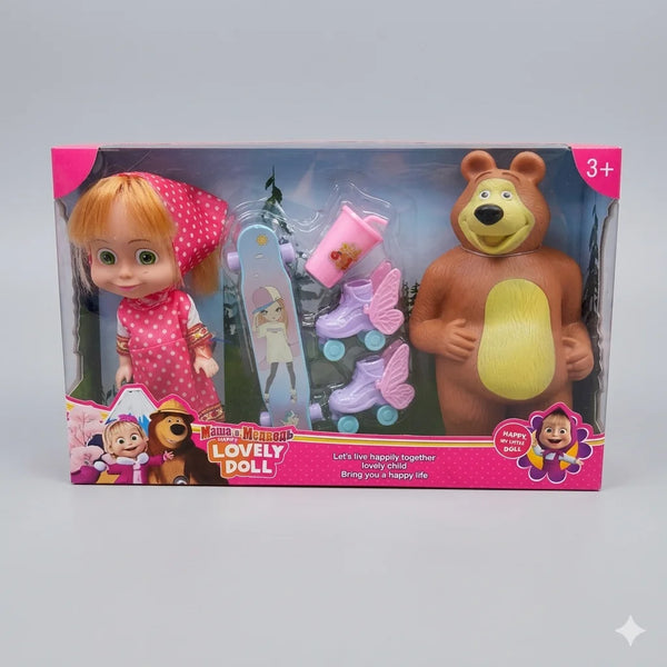 Masha & Bear Inspired Lovely Doll Set with Skateboard & Accessories