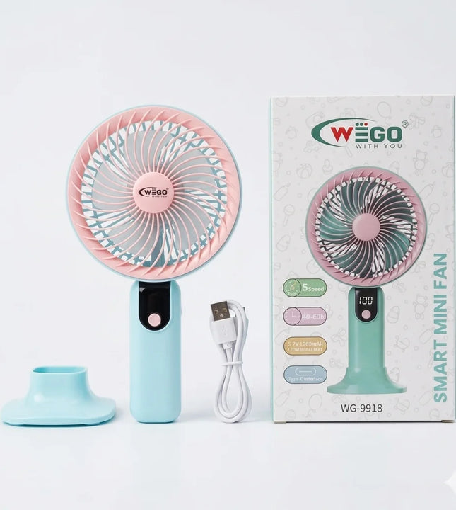 WEGO Smart Mini Fan WG-9918 | Rechargeable Portable Fan | 5 Speed | Type-C Charging