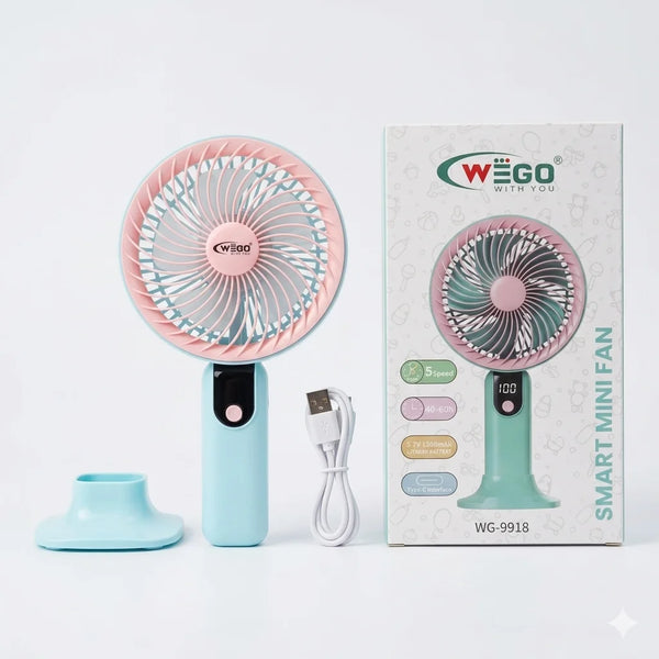 WEGO Smart Mini Fan WG-9918 | Rechargeable Portable Fan | 5 Speed | Type-C Charging