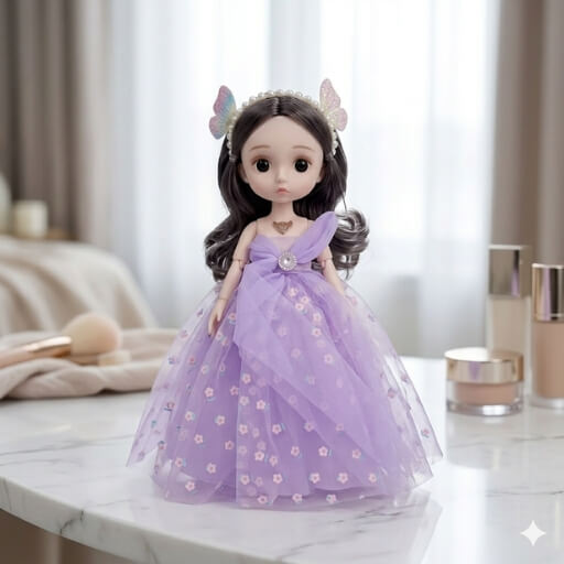 Elegant Princess Doll in Gift Box (Purple Dress)