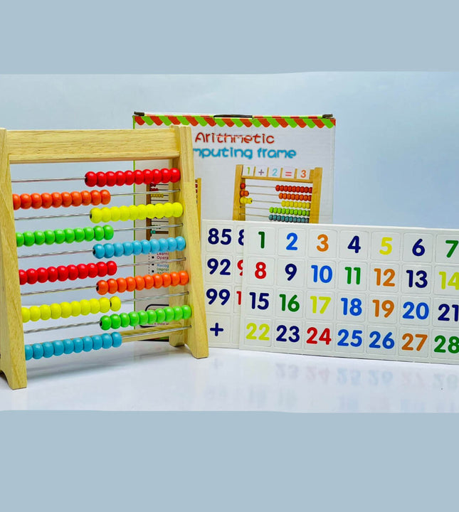 Wooden Abacus Math Learning Set – Counting Frame with Number Cards for Kids