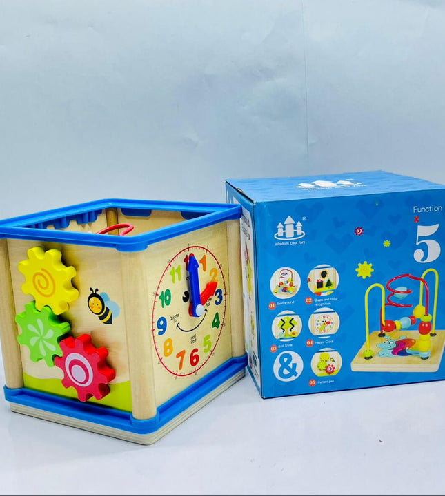 5-in-1 Wooden Activity Cube – Montessori Learning Toy for Toddlers