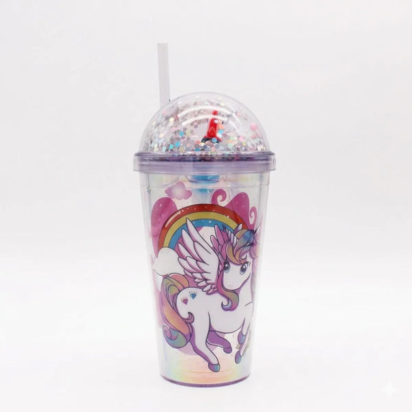 Kids Glitter Dome Sipper Cup with Straw – Unicorn & Space Theme Reusable Tumbler