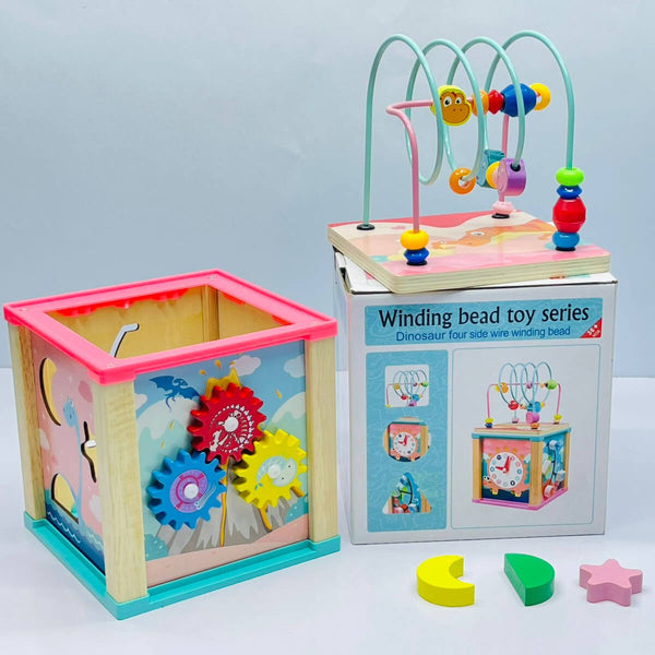 Wooden Activity Cube for Kids | Bead Maze, Gears & Shape Sorter Multi-Activity Toy  📄 Description